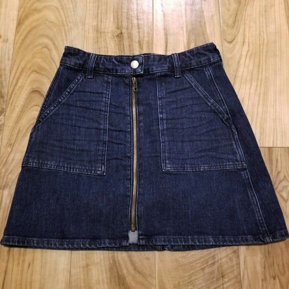 Madewell Dark Wash Zip Front A-Line Denim Blue Jean Mini Skirt 24 Womens 26.5x16 - Picture 3 of 11
